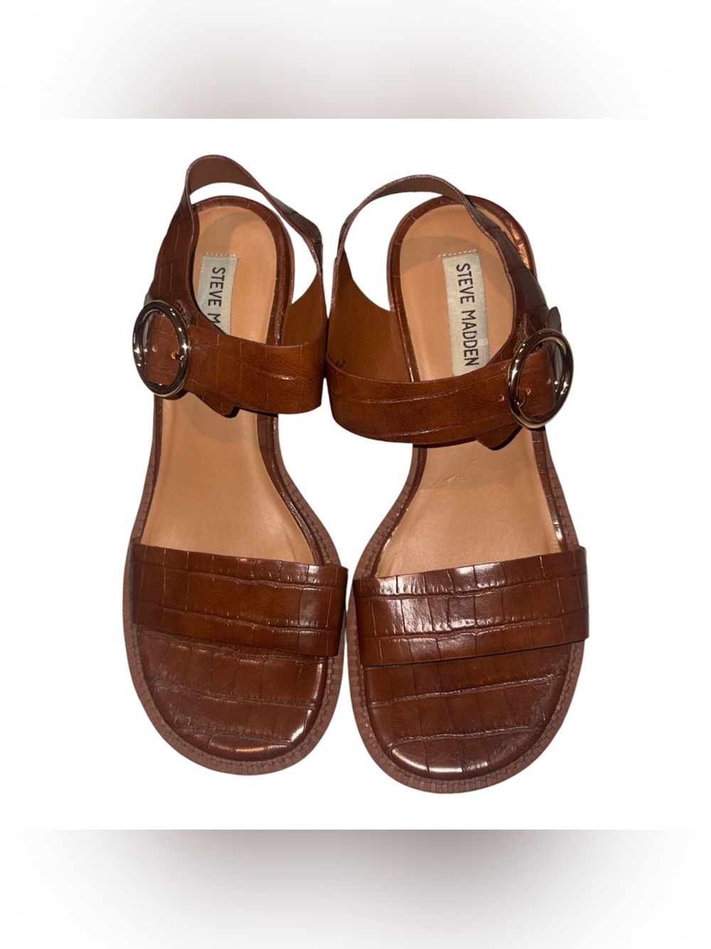 Steve Madden Brown Croc-Embossed Slingback Sandals